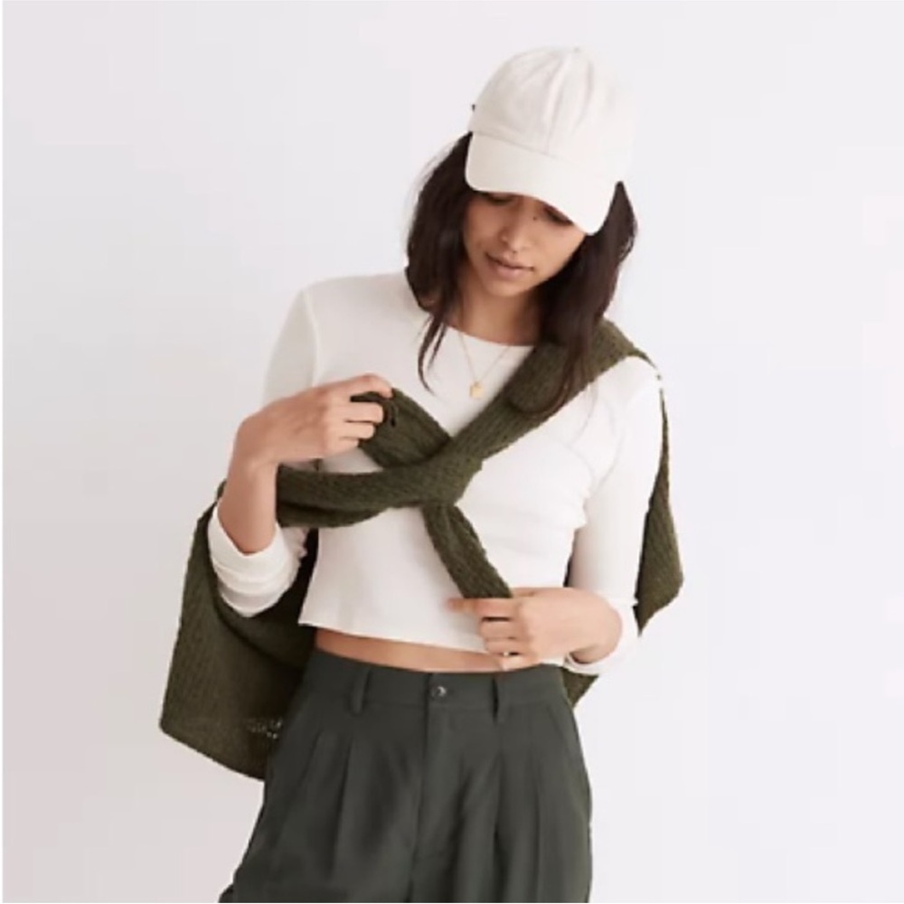 Madewell Women's Fine Ribbed Supercrop Crewneck Long-Sleeve Tee
